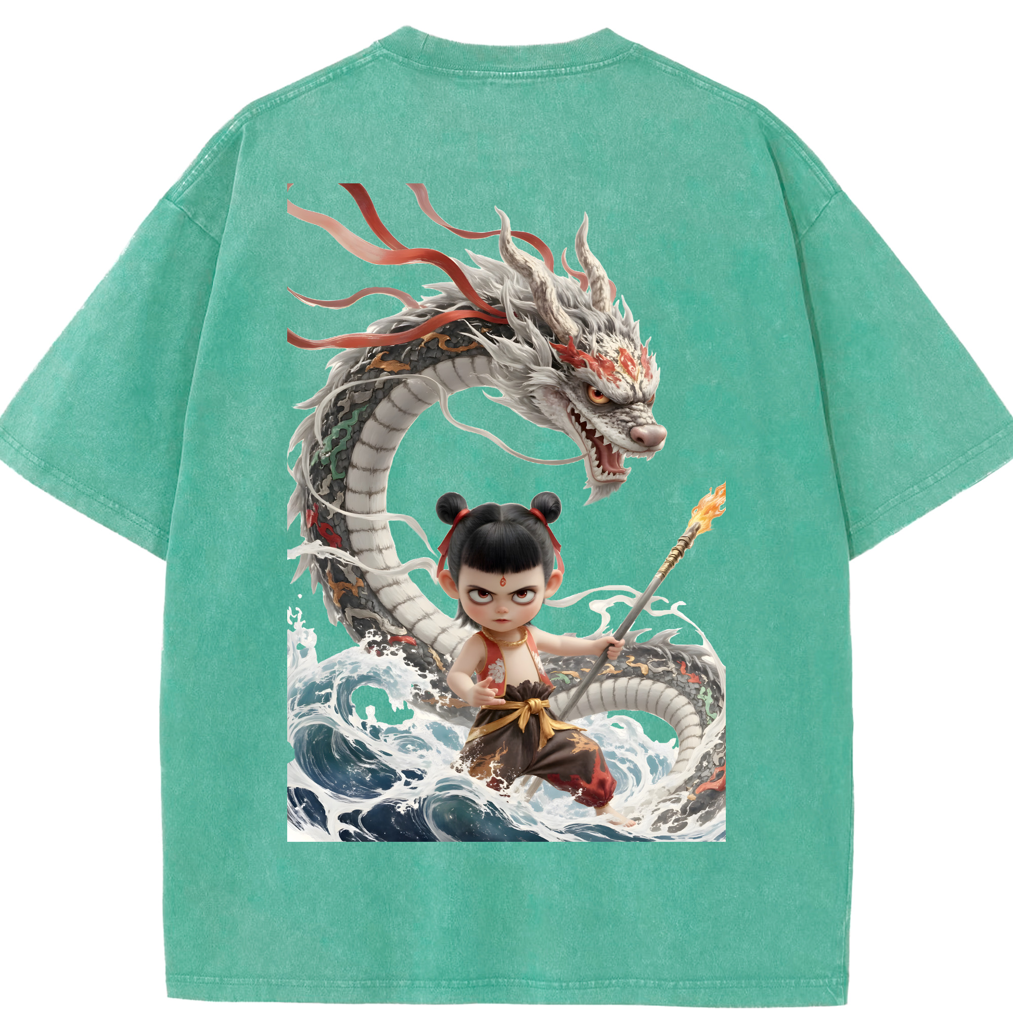 （画像用） Ne Zha 2 ナタ 魔童の大暴れ 綿100% ヴィンテージ風 半袖Tシャツ（背面プリント）